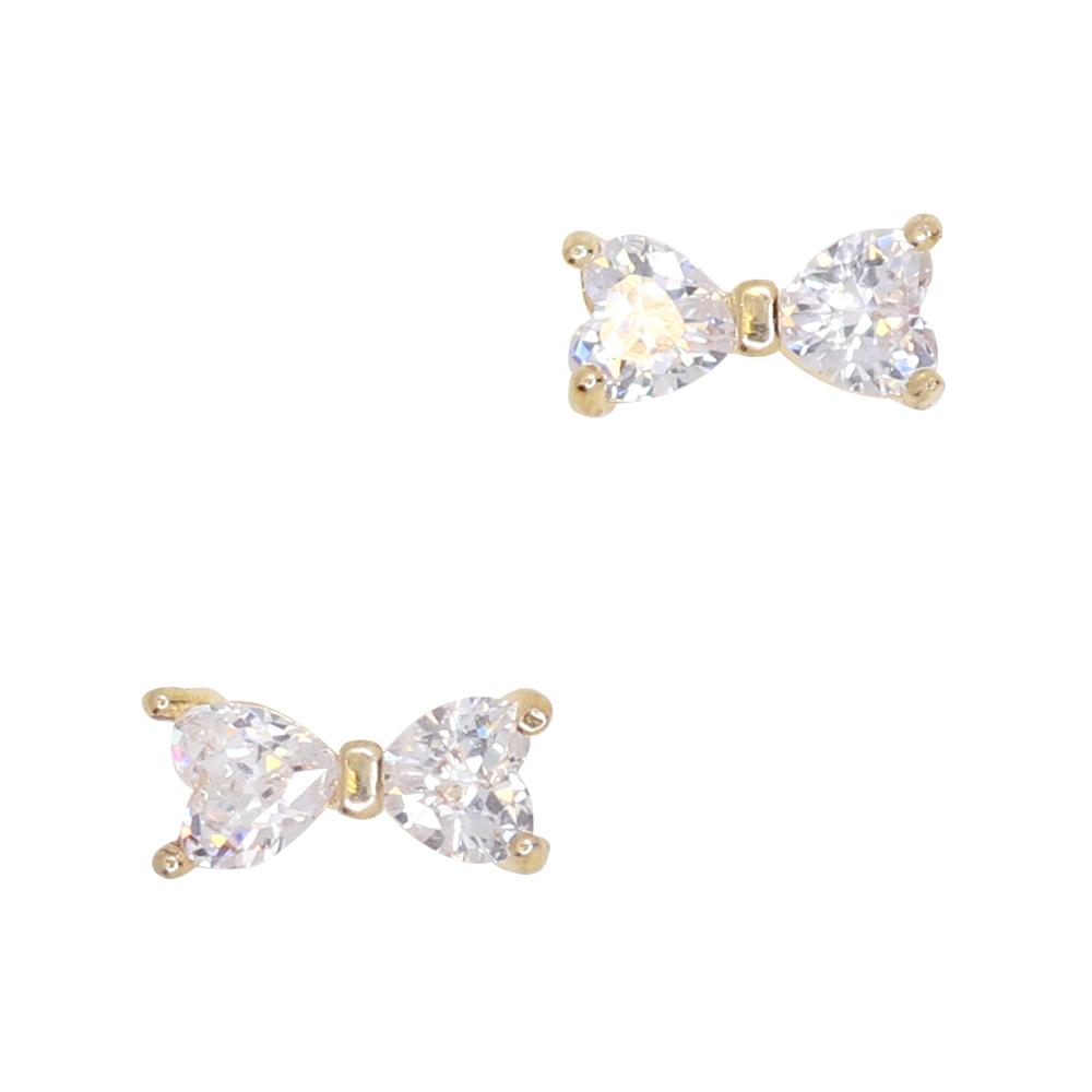 Dapper Bow / Zircon Charm / Gold Daily Charme Dapper Bow Zircon Gold Clear Charms Bow Reusable curved natural shape nails elegant charming dazzling heart shaped cystals dainty perfect nail any occasion nail design