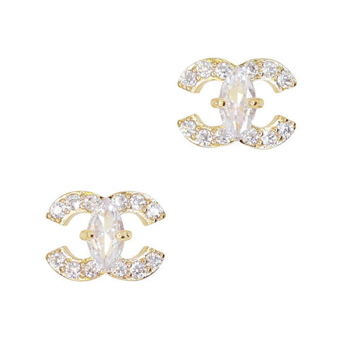 Daily Charme Embellished Coco Zircon Gold Clear Charms Vintage Symbol Reusable curved natural shape nails luxurious beautiful classic coco symbol lavish dazzling dazzle zircon crystals love beauties