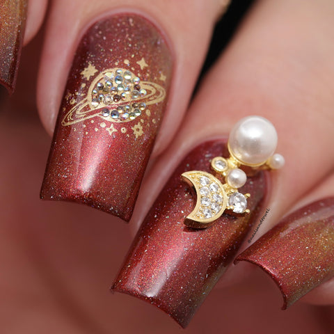 Star & Crescent Moon / Zircon Charm / Gold Nail Art