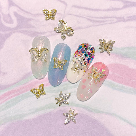 Airy Butterfly / Zircon Charm / Gold Spring Nail Art