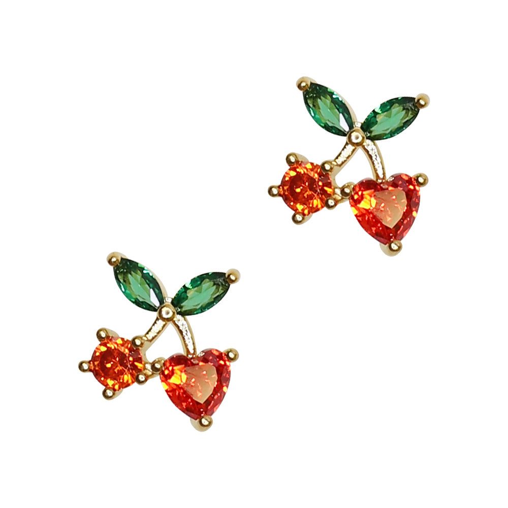 Lovely Cherry / Zircon Charm / Gold Daily Charme Nail Art Charms Lovely Cherry / Zircon Charm / Gold