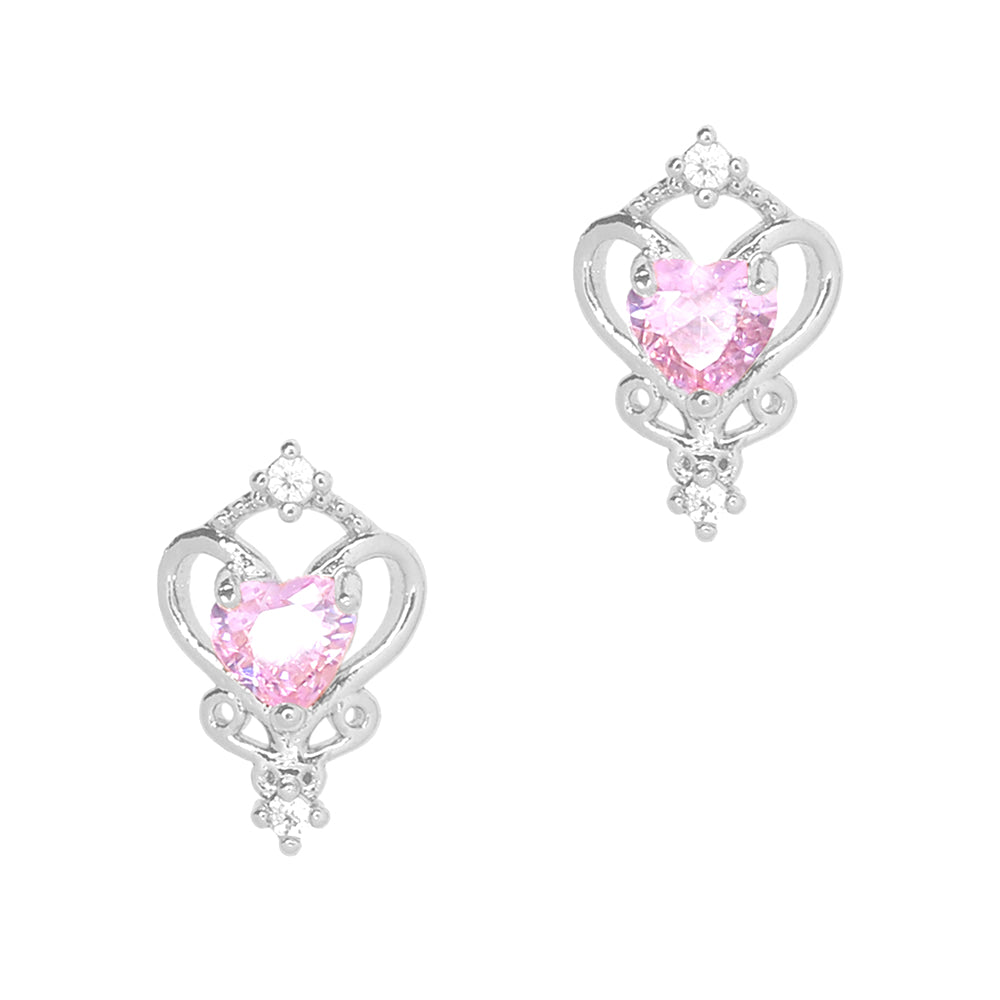 Pure Heart / Zircon Charm / Silver / Pink Daily Charme Nail Art | Silver Pure Heart Zircon Nail Charm Pink Stone