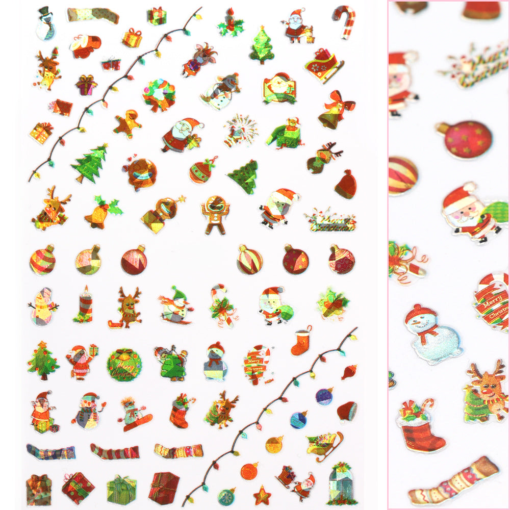Holiday Cute Nail Art Sticker / Joy Cute Christmas Nail Art Sticker / Joy Santa Baubles String Lights Reindeer