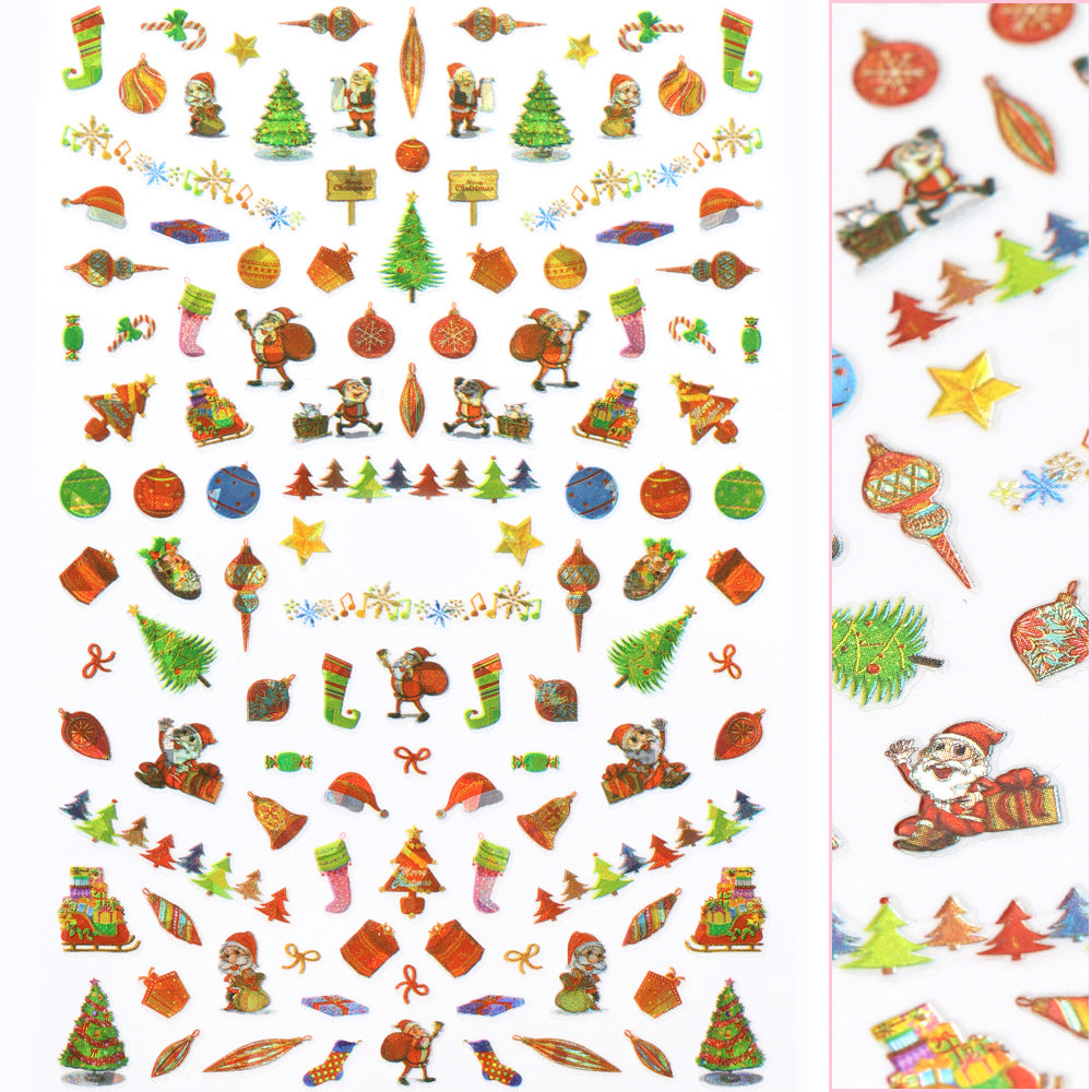 Cute Christmas Nail Art Sticker / Santa Sleigh Tree Baubles Gifts