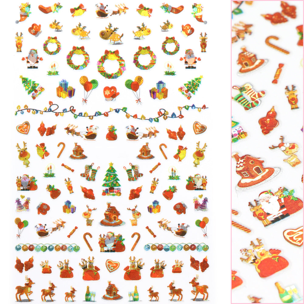 Cute Christmas Nail Art Sticker / Party Reindeer Wreath Balloons 