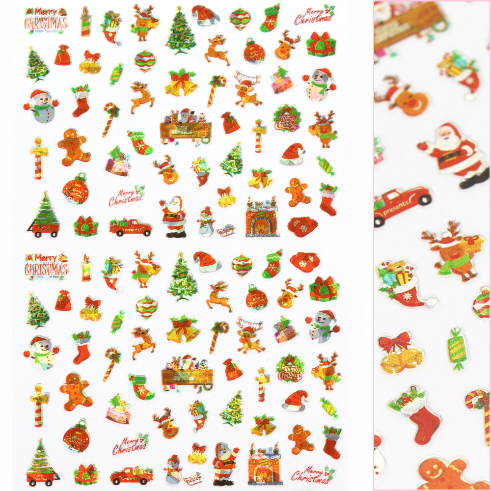 Holiday Cute Nail Art Sticker / Merry Cute Christmas Nail Art Sticker / Merry Santa Tree Truck Gingerbread Man
