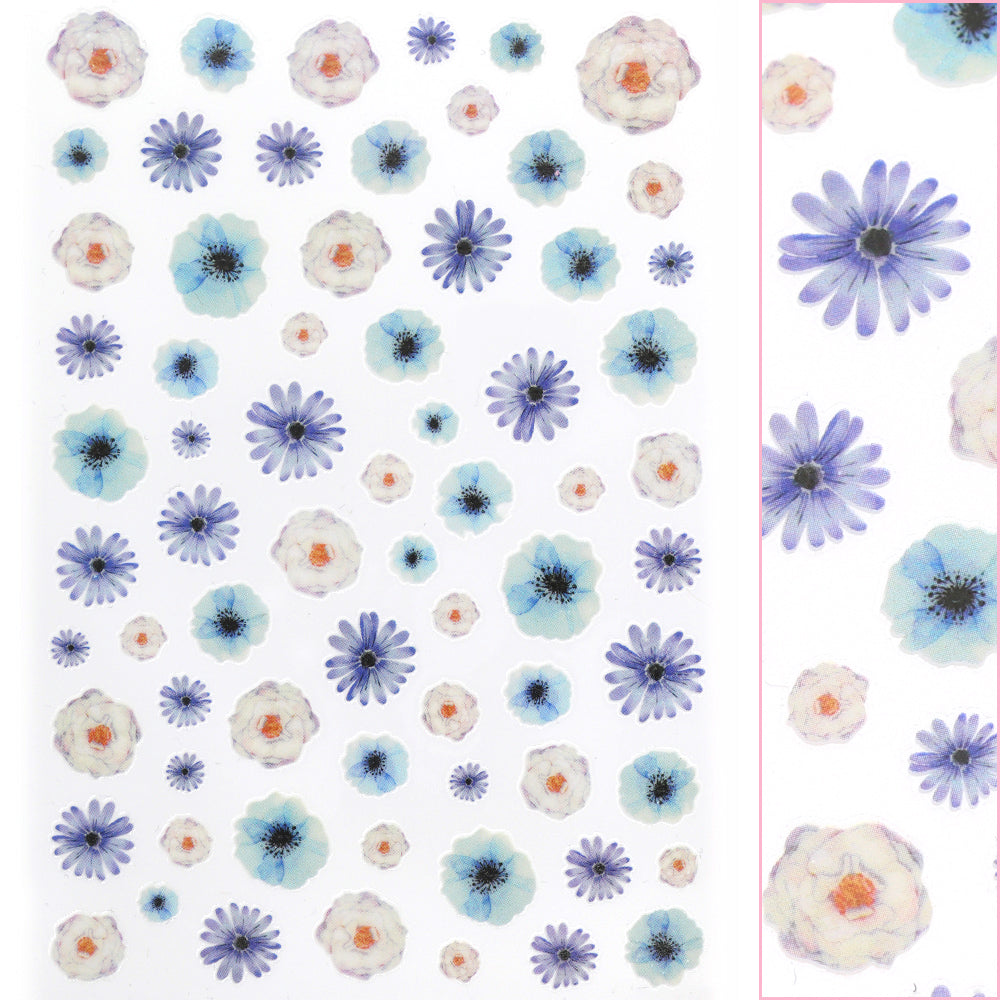 Floral Nail Art Sticker / Blue Blooms Daily Charme Floral Nail Art Sticker / Blue Blooms Daisy Cosmo Flowers