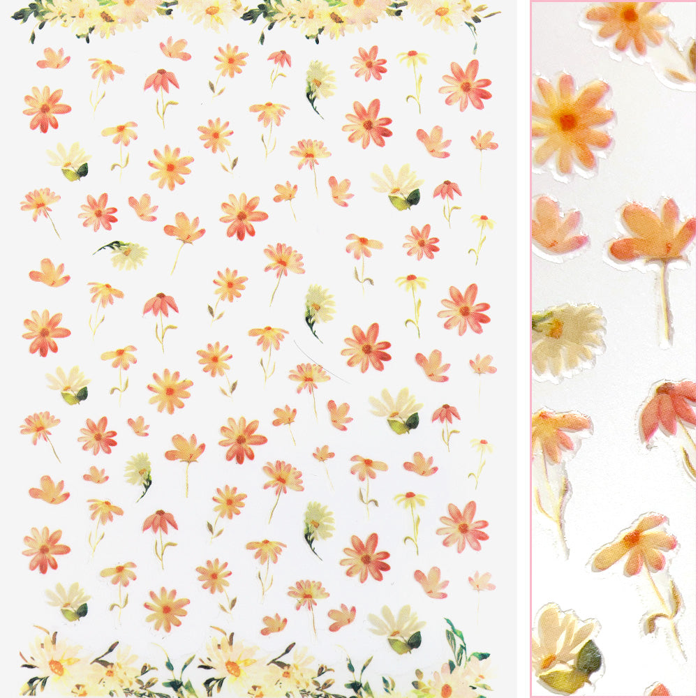 Floral Nail Art Sticker / Princess Daisy Floral Nail Art Sticker / Princess Daisy Orange Yellow Summer Spring Nail