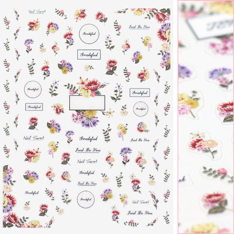 Floral Nail Art Sticker / Cottage Garden Pastel Flowers