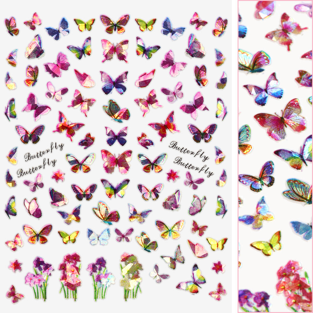 Holographic Butterfly Nail Art Sticker / Irises Holographic Butterfly Nail Art Sticker / Irises Pink Purple