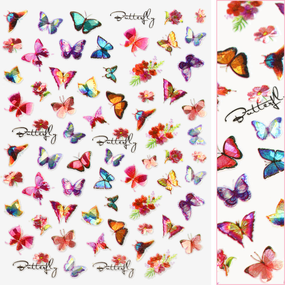 Holographic Butterfly Nail Art Sticker / Dazzling Holographic Butterfly Nail Art Sticker / Dazzling Bold Pink Bright Flower