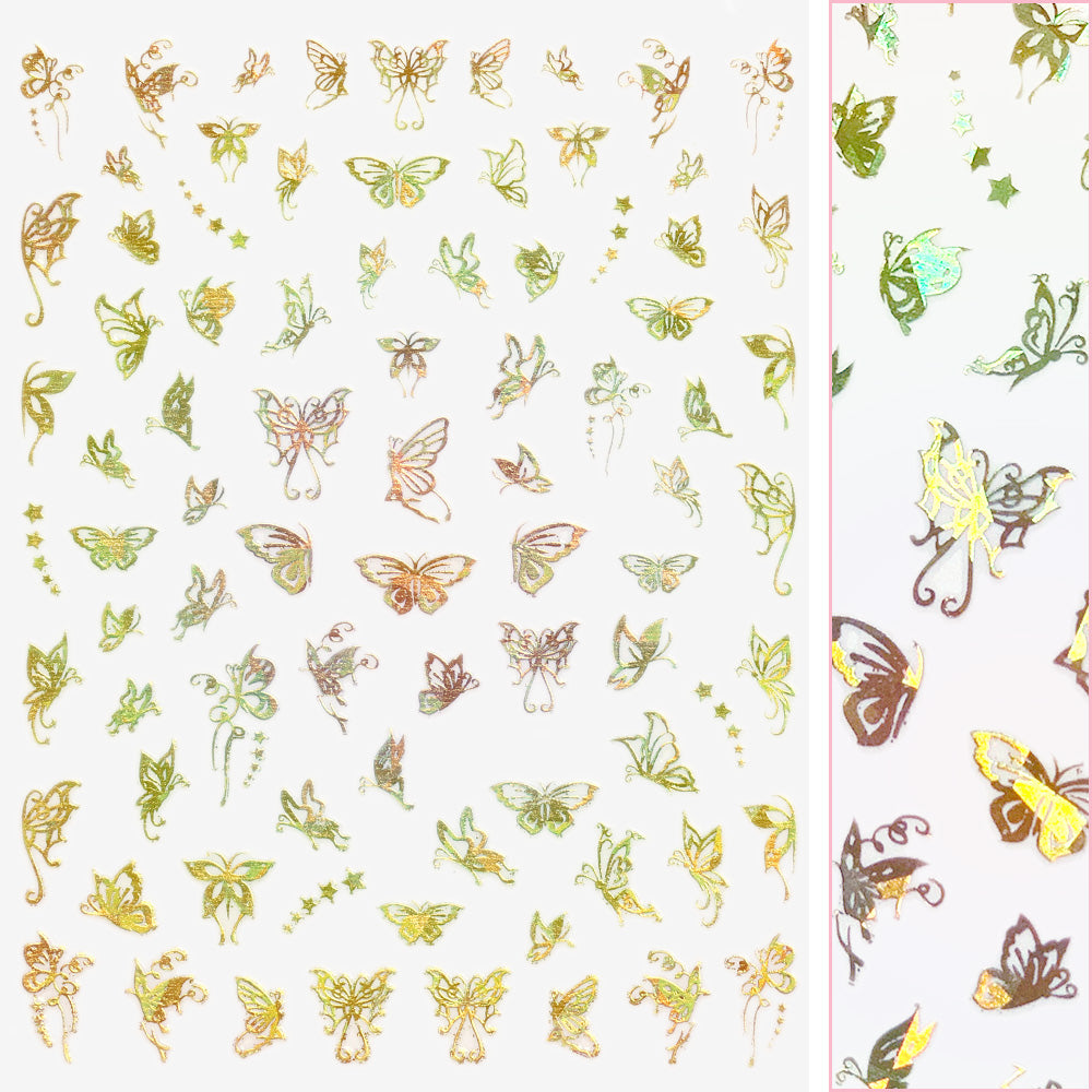 Holographic Butterfly Nail Art Sticker / Starry / Gold Holographic Butterfly Nail Art Sticker / Starry / Gold Fairy