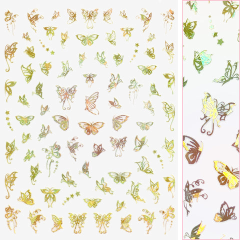 Holographic Butterfly Nail Art Sticker / Starry / Gold Fairy