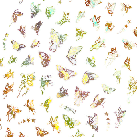 Holographic Butterfly Nail Art Sticker / Starry / Gold Fairy Trendy