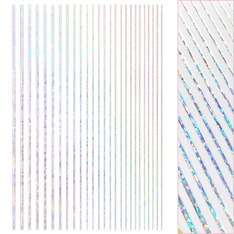 Daily Charme Thin Lines Nail Art Sticker / Holographic Silver Stripes