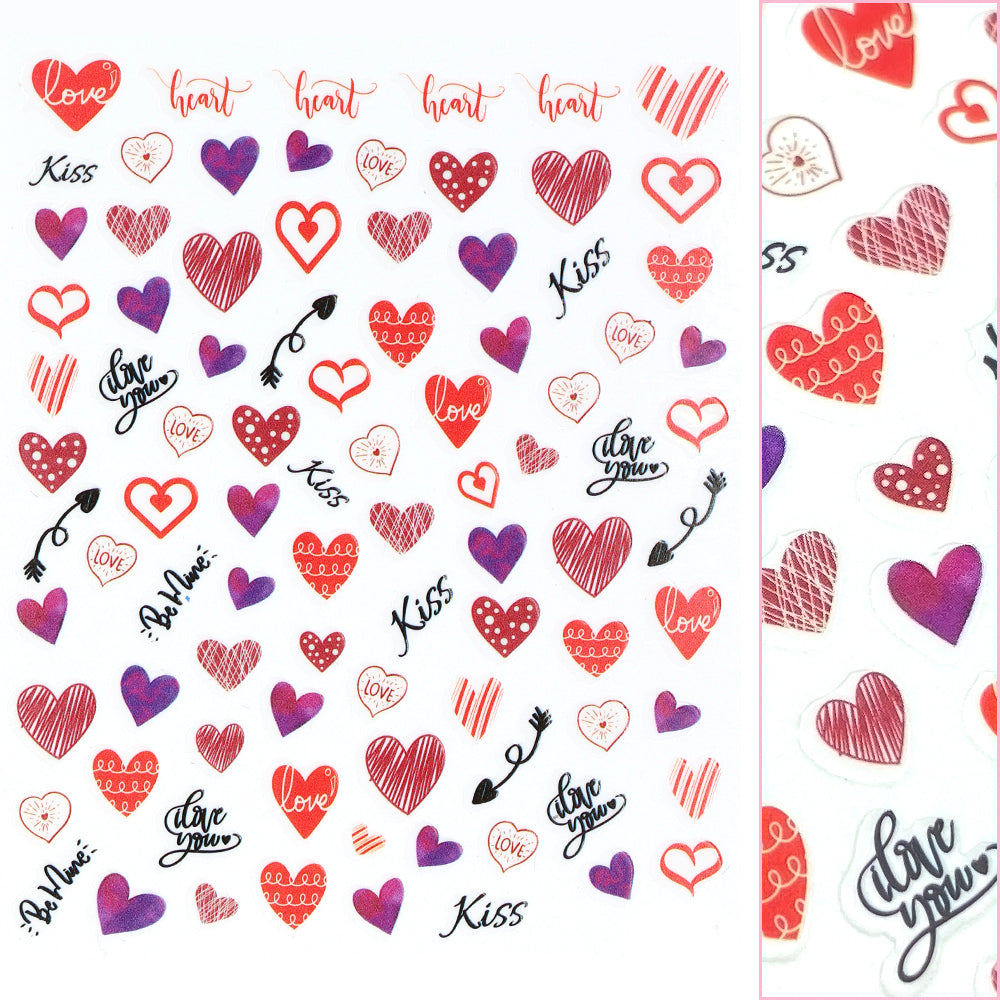 Valentine Nail Art Sticker / Heart Scribbles Valentine Nail Art Sticker / Heart Scribbles Doodle Design Red Kiss