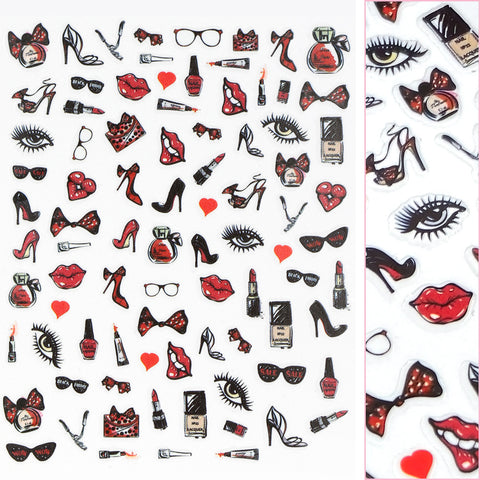Valentine Nail Art Sticker / Self Love Makeup Lip Heels Manicure