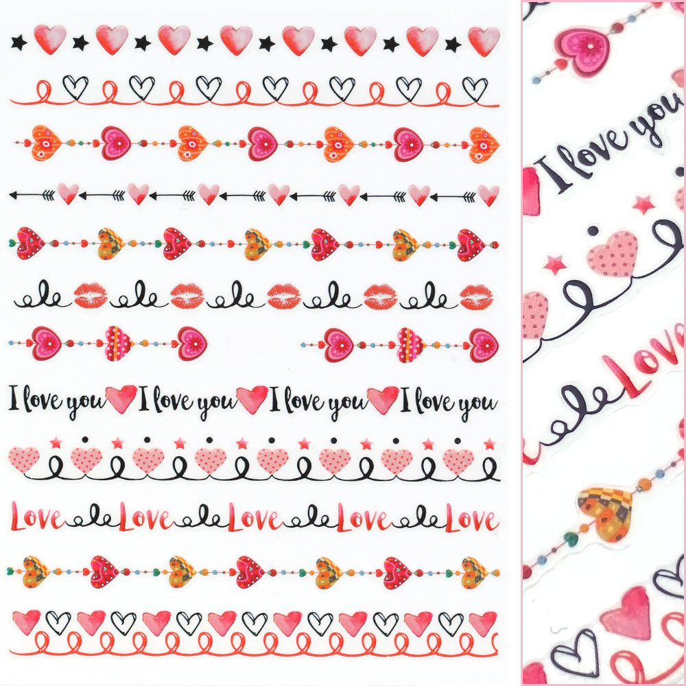Valentine Nail Art Sticker / Linked Hearts Valentine Nail Art Sticker / Linked Hearts Pink I Love You Design
