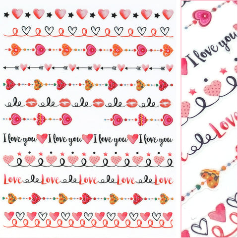 Valentine Nail Art Sticker / Linked Hearts Pink I Love You Design