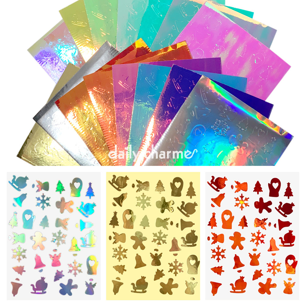 Aurora Film Holiday Sticker Bundle / 16 Colors Aurora Film Holiday Sticker Bundle / 16 Colors Christmas Nail Art Angel Mitten Snowflake