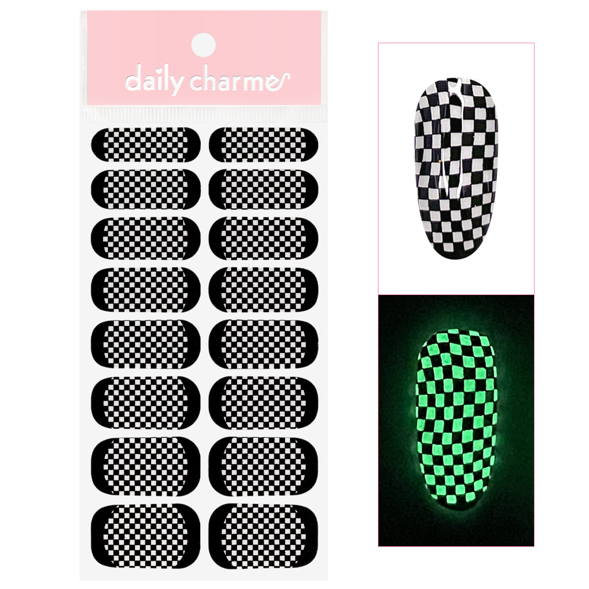 Glow In The Dark Nail Wrap / Checkerboard Glow In The Dark Nail Wrap / Checkerboard Halloween Trendy Nail Sticker