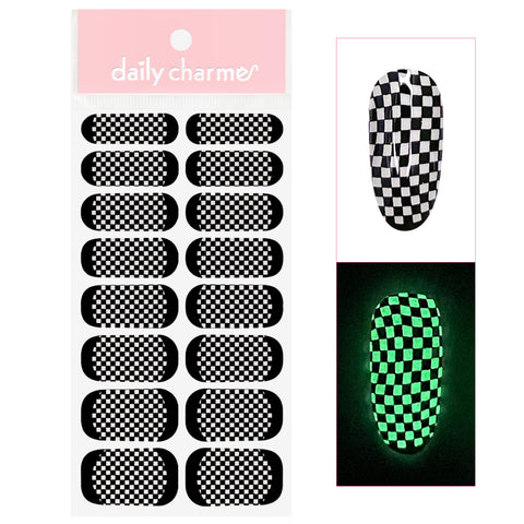 Glow In The Dark Nail Wrap / Checkerboard Halloween Trendy Nail Sticker