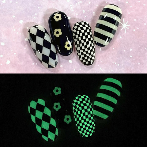 Glow In The Dark Nail Wrap / Checkerboard Halloween Trendy Nail Sticker