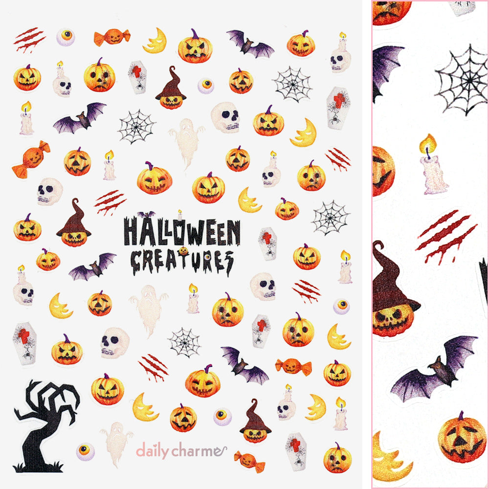 Spooky Halloween Nail Art Sticker / Haunted Creatures Spooky Halloween Nail Art Sticker / Haunted Creatures Jack O Lanterns Ghost Skull Bat
