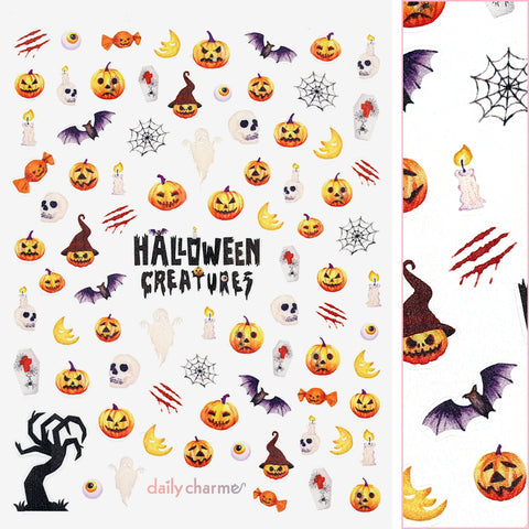 Spooky Halloween Nail Art Sticker / Haunted Creatures Jack O Lanterns Ghost Skull Bat