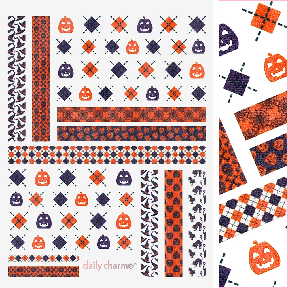 Spooky Halloween Nail Art Sticker / Wicked Patterns Pumpkin Witch Hat Scary Cat