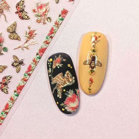Premium 3D Embossed Nail Art Sticker / Bees & Roses