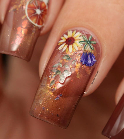 Floral Nail Art Sticker / Fruit Tea Summer Autumn Nail Design Lemonade