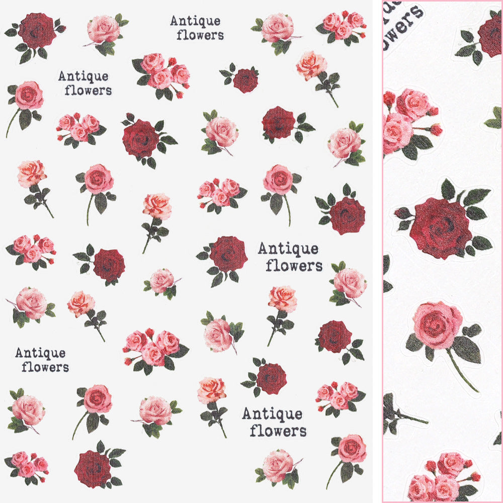Floral Nail Art Sticker / Antique Roses Floral Nail Art Sticker / Antique Roses Pink Red Valentine Design