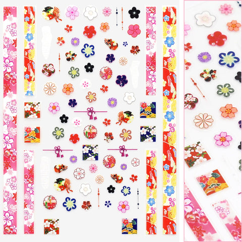 Floral Nail Art Sticker / Cherry Blossom Embroidery Sakura Pink Decal