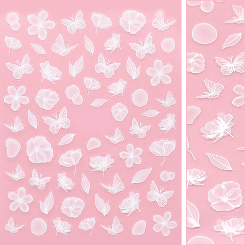 Floral Nail Art Sticker / Butterfly Garden White Nails