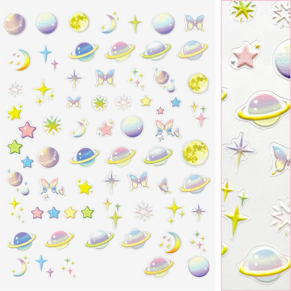 3D Embossed Nail Art Sticker / Pastel Galaxy Daily Charme | 3D Embossed Nail Art Sticker / Pastel Galaxy