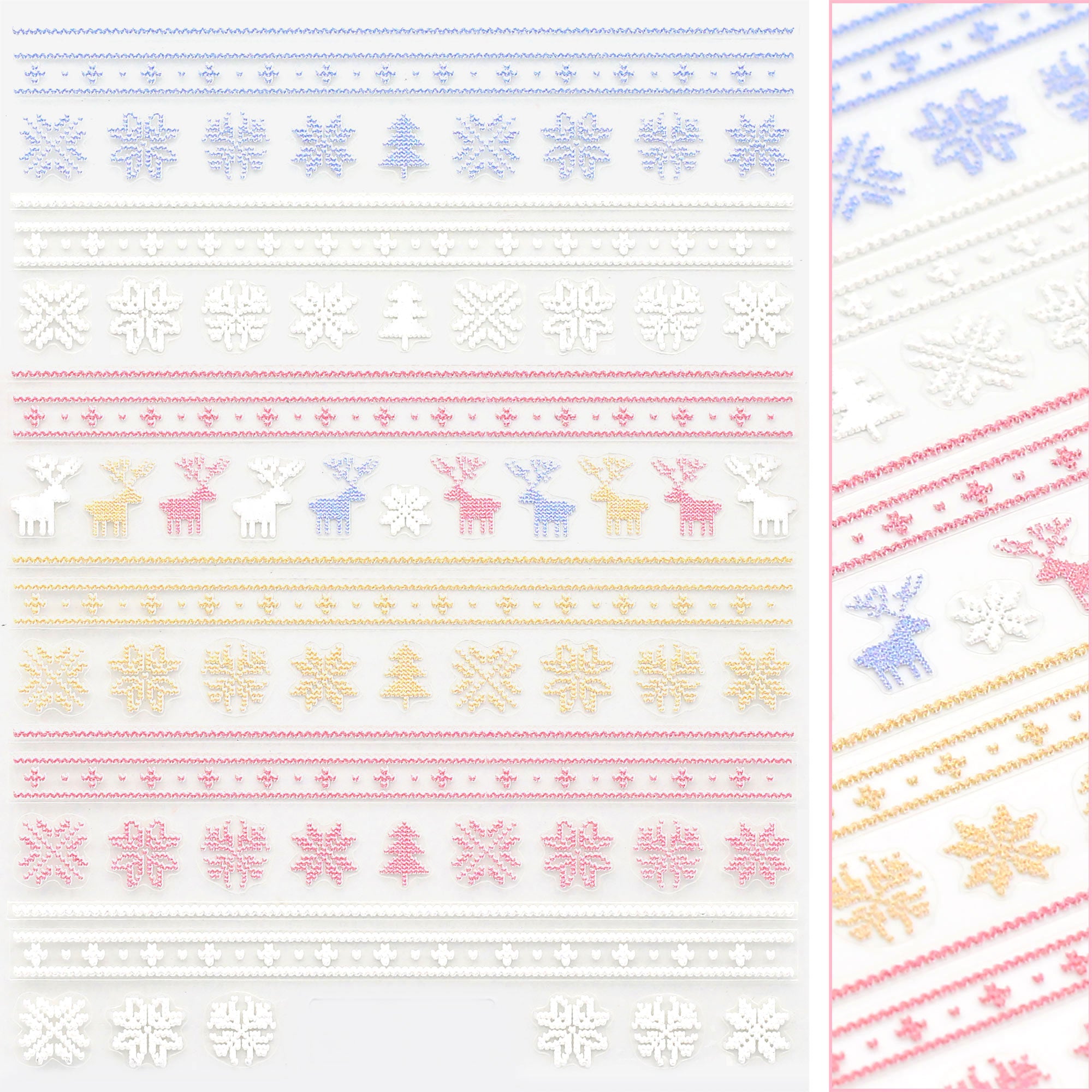 Holiday 3D Embossed Nail Art Sticker / Nordic Sweater / Pastel Holiday 3D Embossed Nail Art Sticker / Nordic Sweater / Pastel Pink Blue Yellow