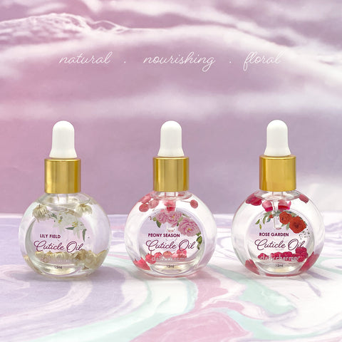 Daily Charme Nourishing Cuticle Oil Set Vitamin E Scented Rose Peony Lily Jasmine Citrus Natural