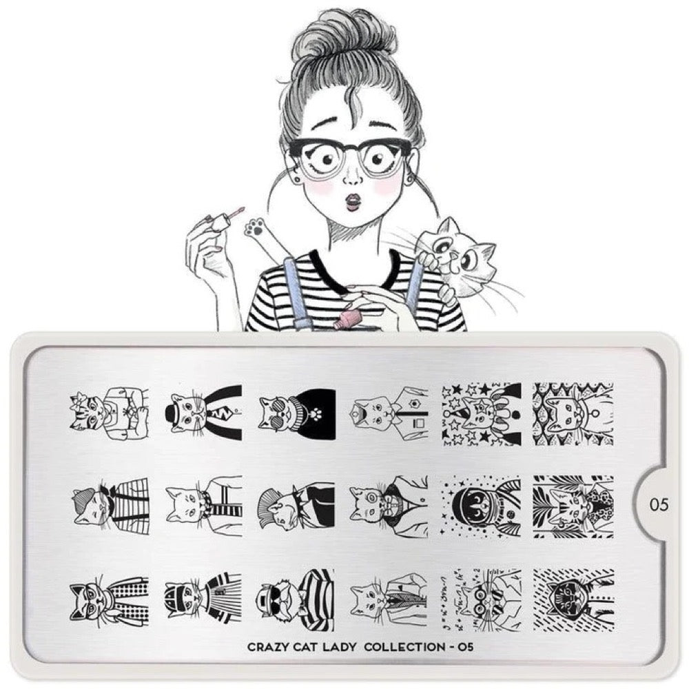 Crazy Cat Lady 05 - Cool Cats Daily Charme Nail Art Stamping Plate Moyou London Crazy Cat Lady 05 - Cool Cats