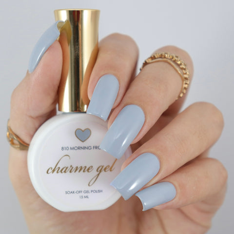 Charme Gel Polish / 810 Morning Frost Pastel Light Muted Gray Blue Winter Nail Polish