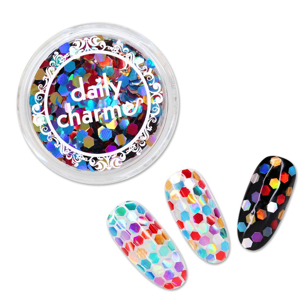 Holographic Rainbow Hex Glitter Mix Colorful Rainbow Holographic Hex Nail Art Glitter Mix Glitter Placement