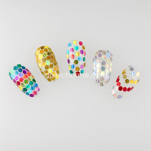 Colorful Rainbow Holographic Hex Nail Art Glitter Mix Glitter Placement