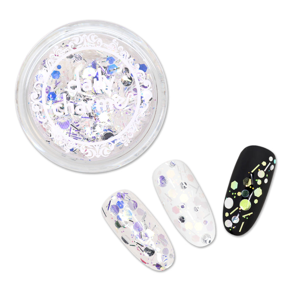 Winter Wonderland Glitter Mix / Silver Bells Winter Wonderland Glitter Mix / Silver Bells Shiny Iridescent Hex Dot Tinsel Bar Nail Art Design