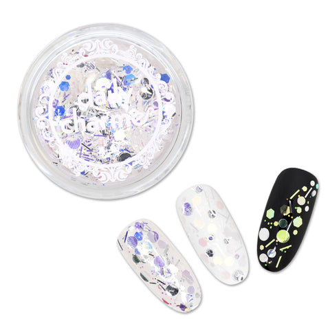 Winter Wonderland Glitter Mix / Silver Bells Shiny Iridescent Hex Dot Tinsel Bar Nail Art Design