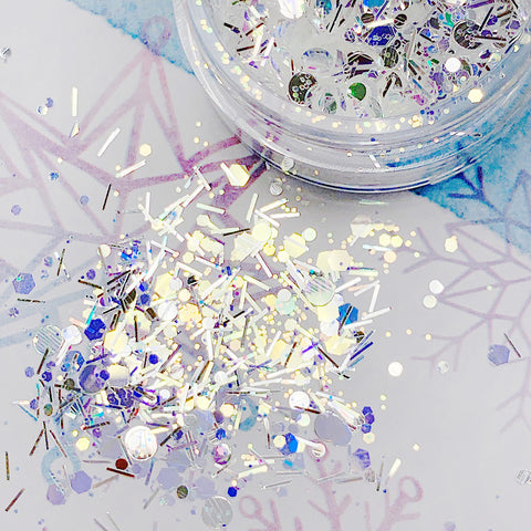 Winter Wonderland Glitter Mix / Silver Bells Shiny Iridescent Hex Dot Tinsel Bar Nail Art Design