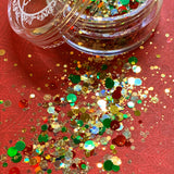 Festive Holiday Glitter Mix / Holly Jolly Iridescent Holo Red Green Gold Dots Nail Art