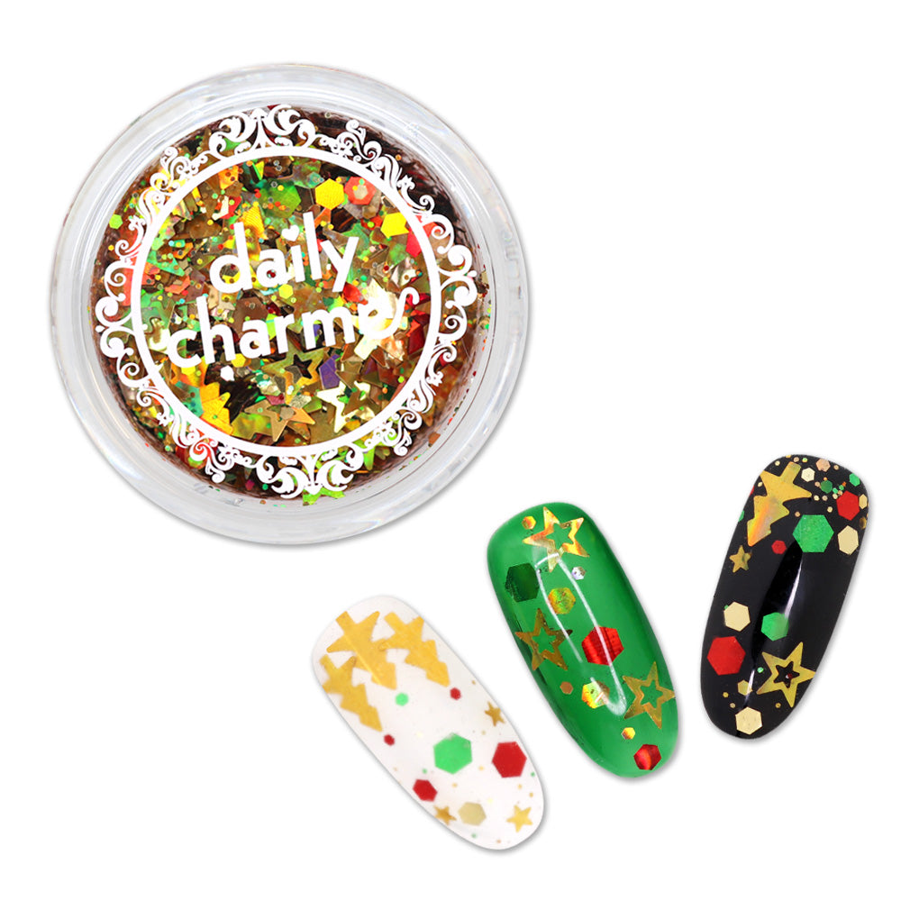 Festive Holiday Glitter Mix / Christmas Tree Festive Holiday Glitter Mix / Christmas Tree Star Gold Nail Art Design