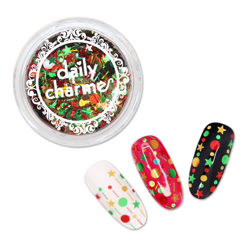 Festive Holiday Glitter Mix / Deck the Halls Festive Holiday Glitter Mix / Deck the Halls Holo Tinsel Bars Dots Stars Nail Art