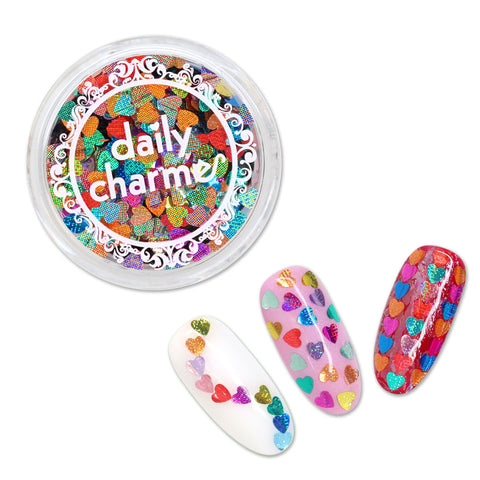 Lovely Heart Glitter Mix / Rainbow Pixels Valentine's Day Nail Art Design Holographic