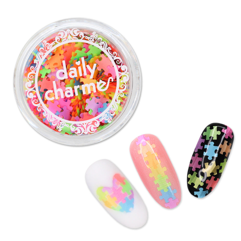 Colorful Rainbow Puzzle Pieces Glitter Mix Colorful Rainbow Puzzle Pieces Glitter Mix Autism Awareness Nail Art